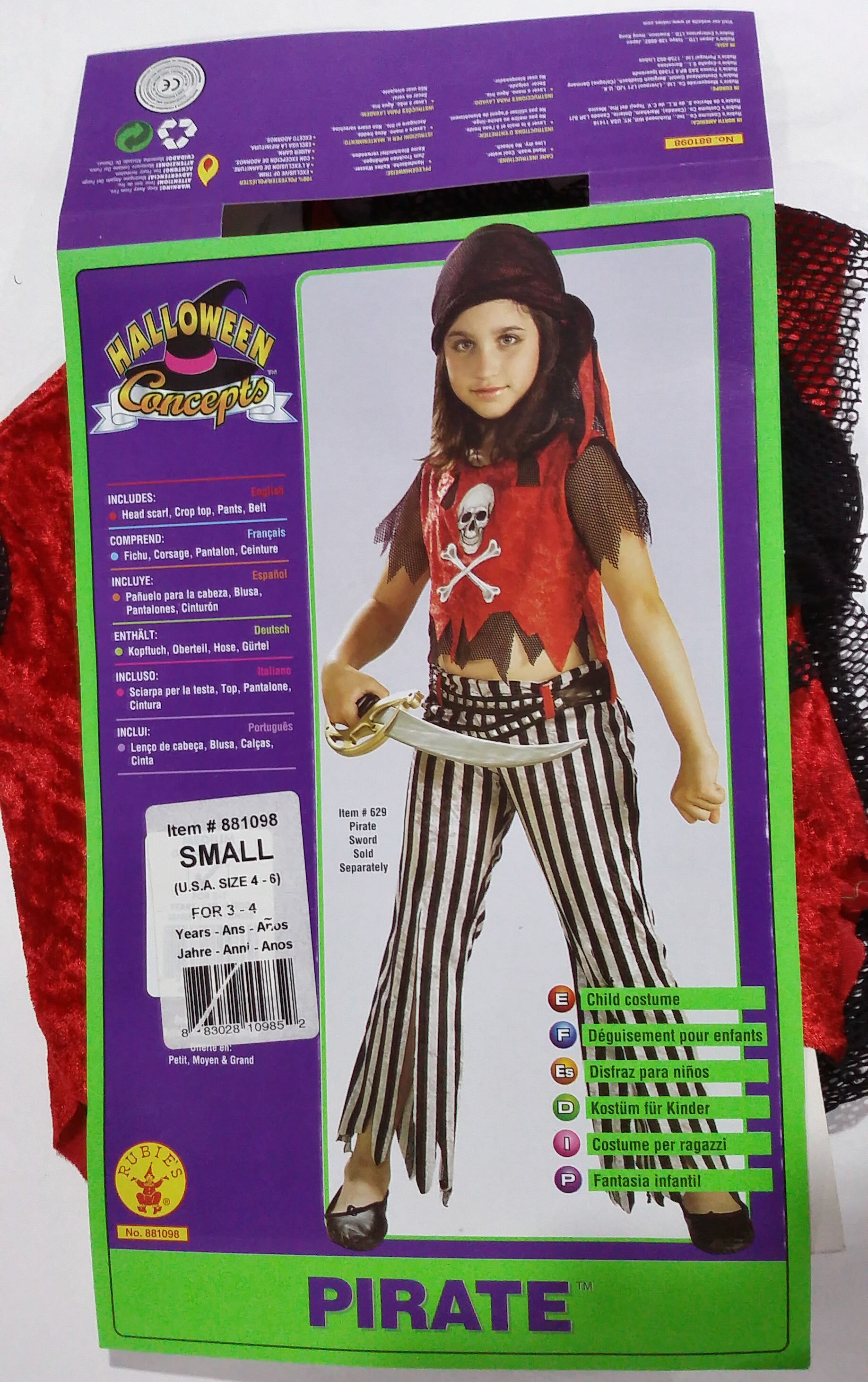 (image for) Pirate Girl Costume Child Small (3-4yo) Book Week - Halloween -RC881098 - Click Image to Close