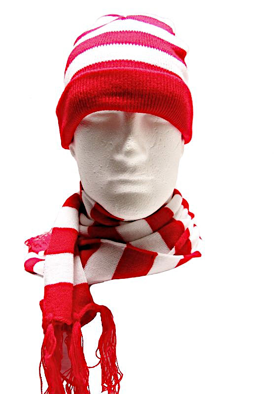 (image for) Wally Style Red & White Set: Beanie Hat, Scarf & Glasses Adults or Book Week