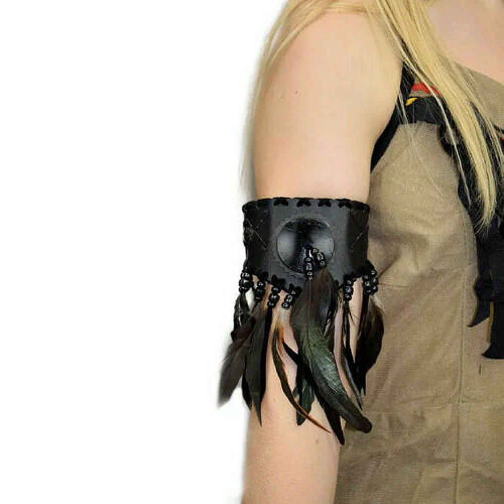 (image for) American Indian Armband Black Leather & Feather Male or Female - IND31 - Click Image to Close