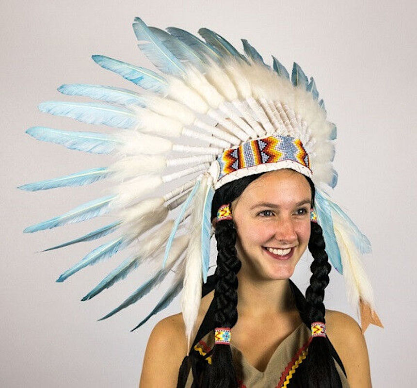 (image for) Native American Indian Light Blue & White Feather Headdressh - IND32 - Click Image to Close