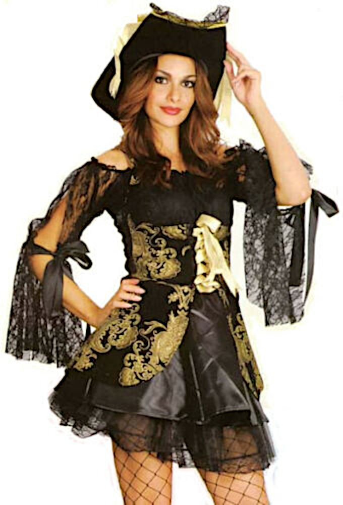 (image for) Black & Gold Pirate Woman costume - Halloween - Medium/Large QCO5809L - Click Image to Close