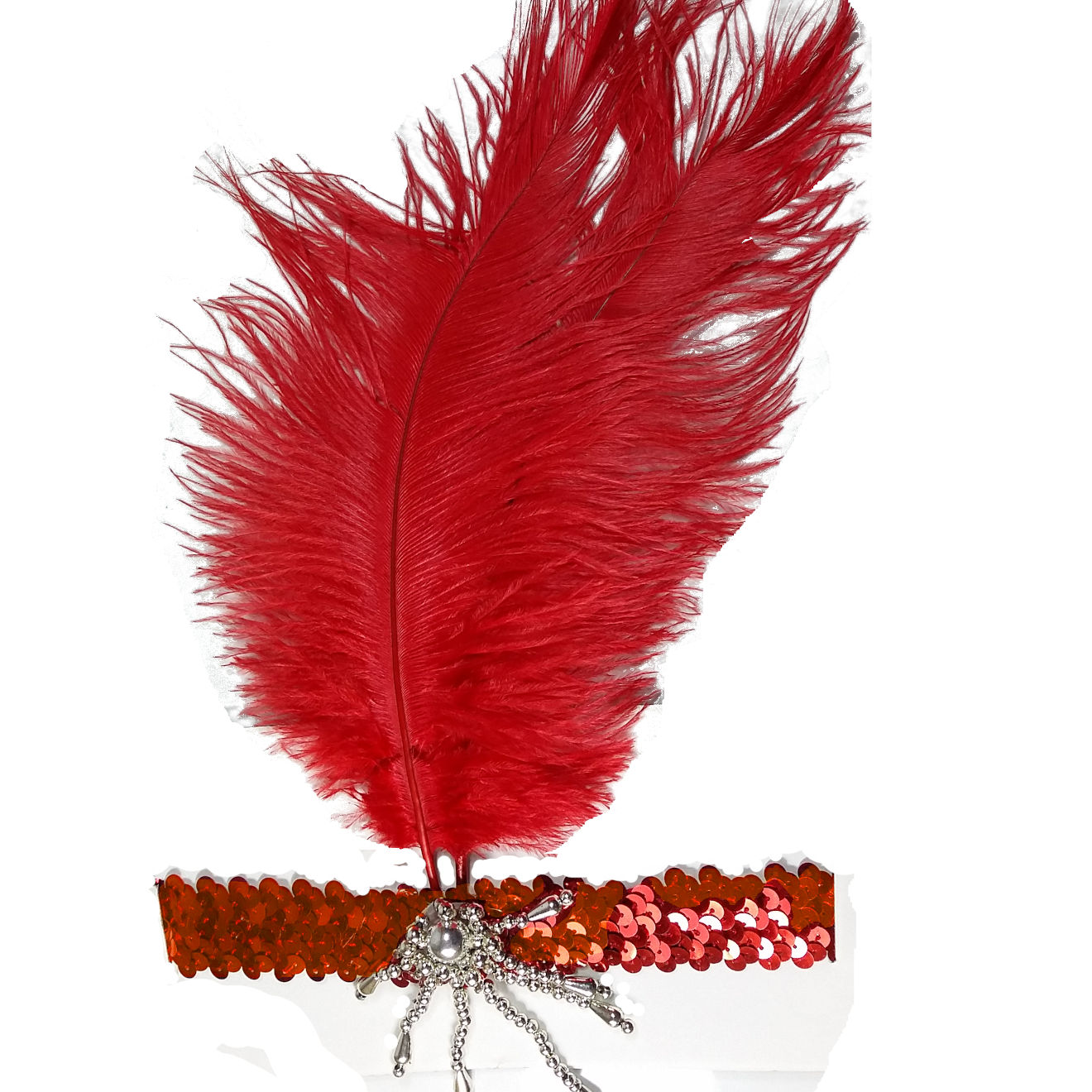 (image for) Clara Belle Red Christmas Feather Red Christmas Party Headband NF1031R - Click Image to Close