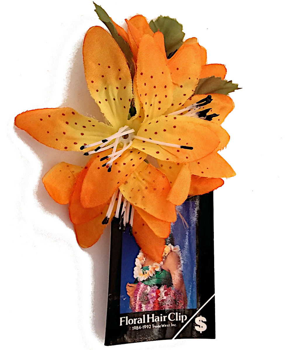 (image for) Party Blue Flower Hairclip Hawaiian Design - 97030-Orange - Click Image to Close