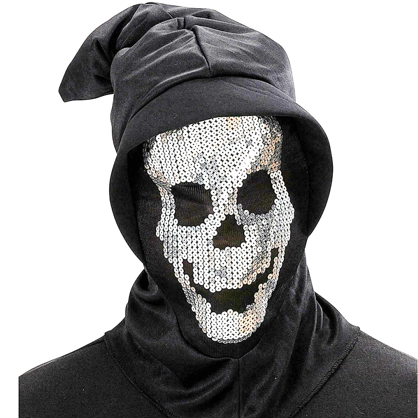 (image for) Sequin Skull Mask & Hood Halloween Costume Scary Horror Evil Skeleton Death -N28913 - Click Image to Close
