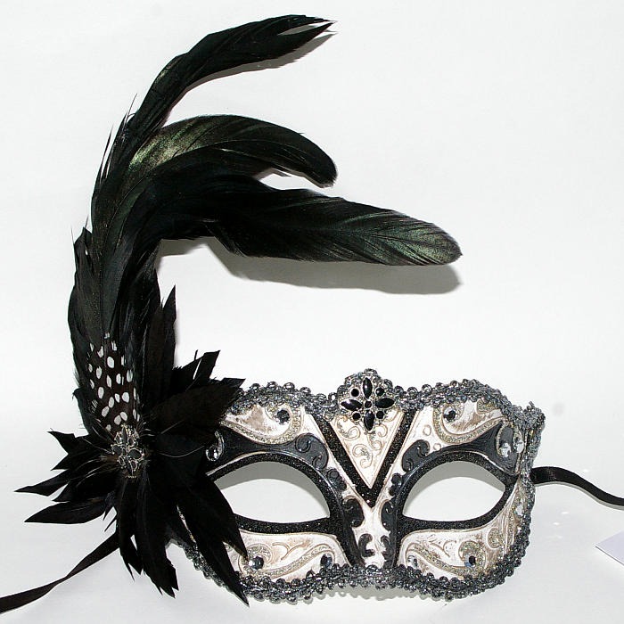(image for) Andromeda Charcoal Luxirious Feather Mask for Parties or Halloween U829 - Click Image to Close