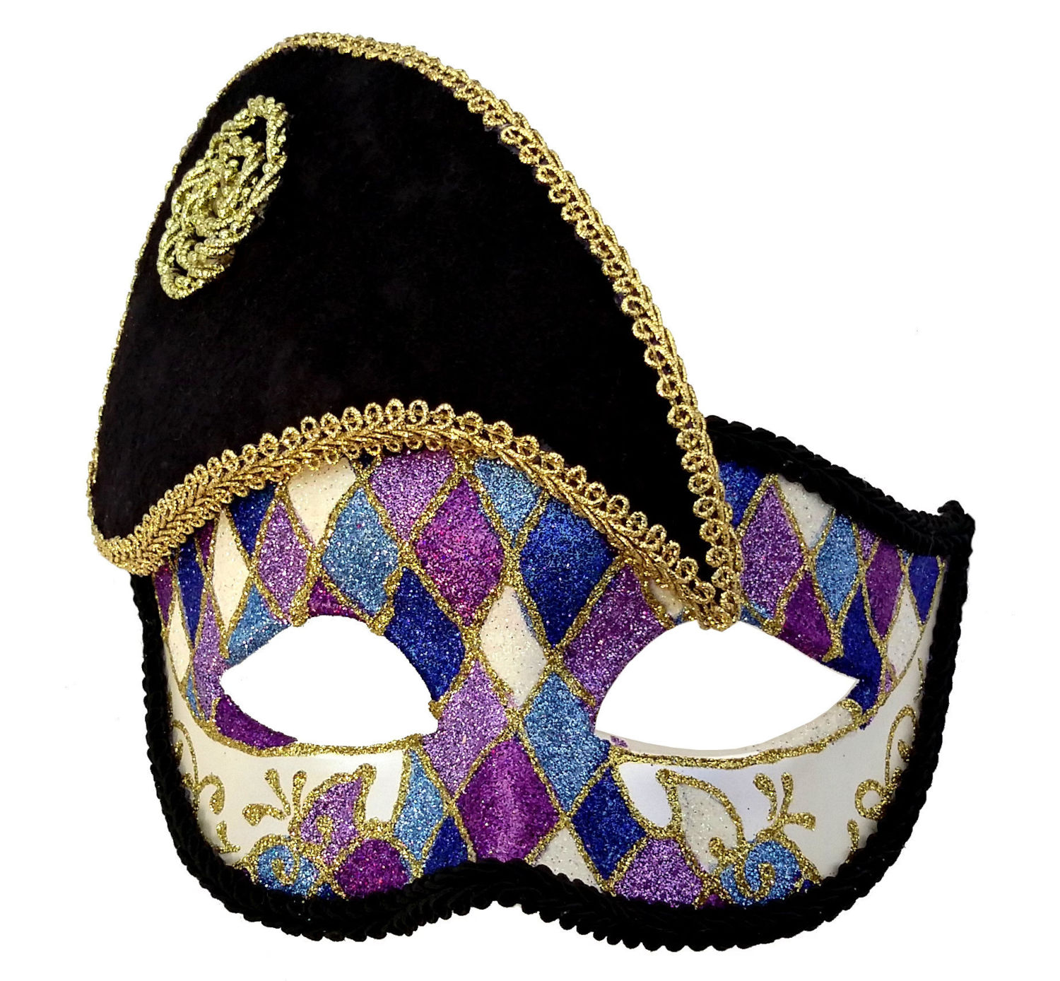 (image for) Black and Multicolour French Harlequin Masquerade Mask - U025 - Click Image to Close