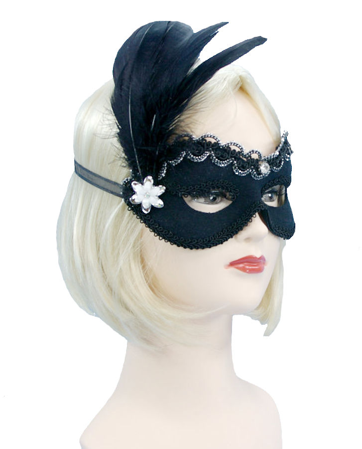 (image for) Luxembourg Black Feather Masquerade Mask for Parties or Halloween U881 - Click Image to Close