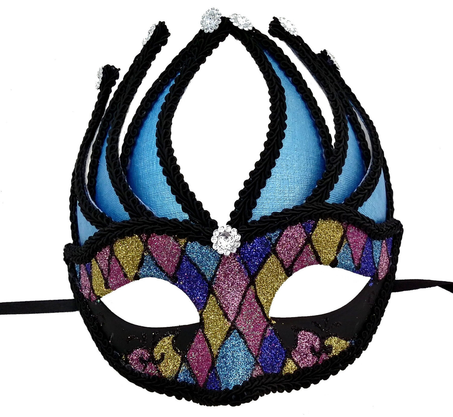 (image for) Blue & Black Harlequin Masquerade Mask - U033 - Click Image to Close