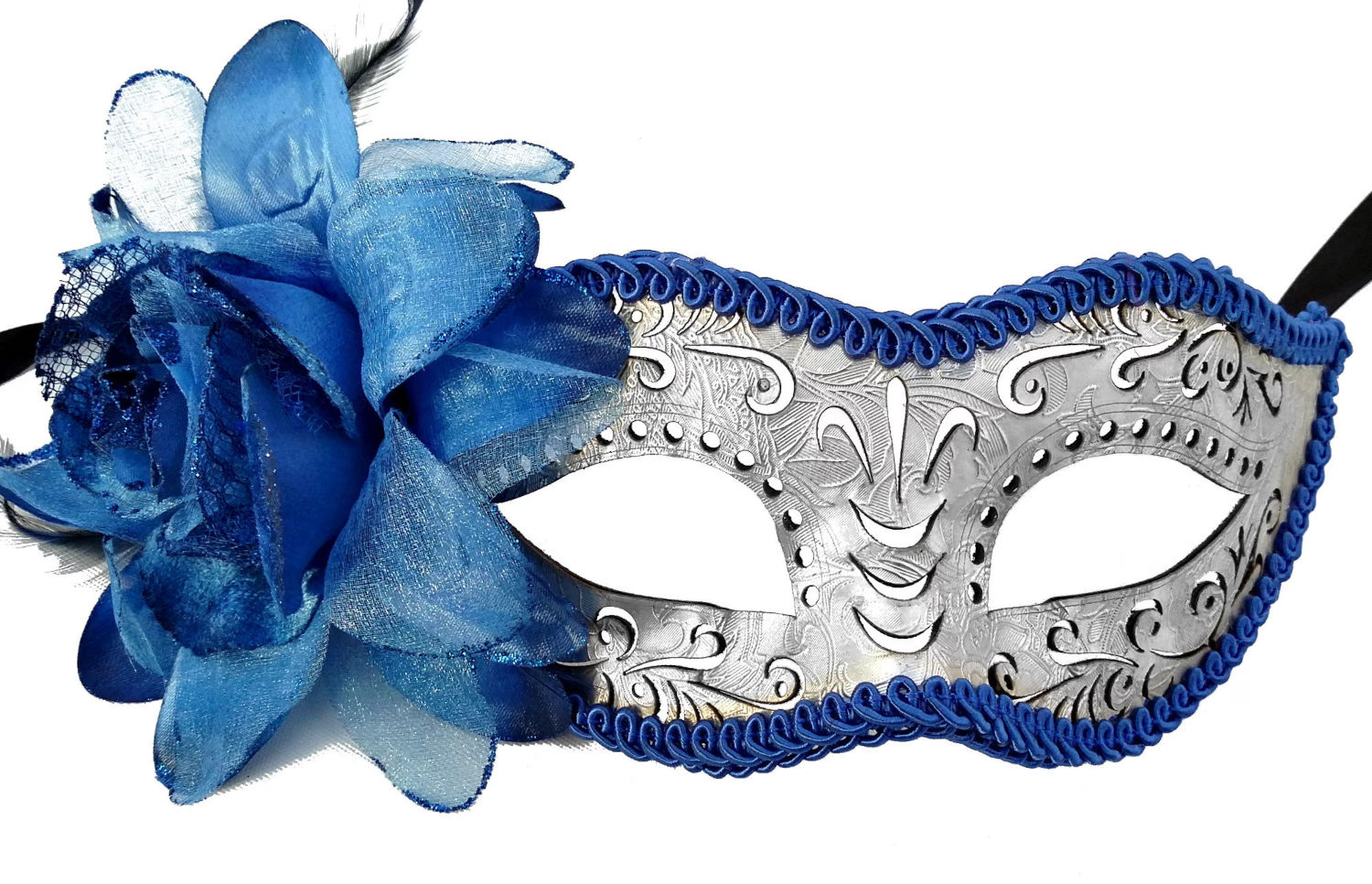 (image for) Silver & Blue Masquerade Mask, Steampunk Eyemask, Venetian, Costume Mask -U024 - Click Image to Close