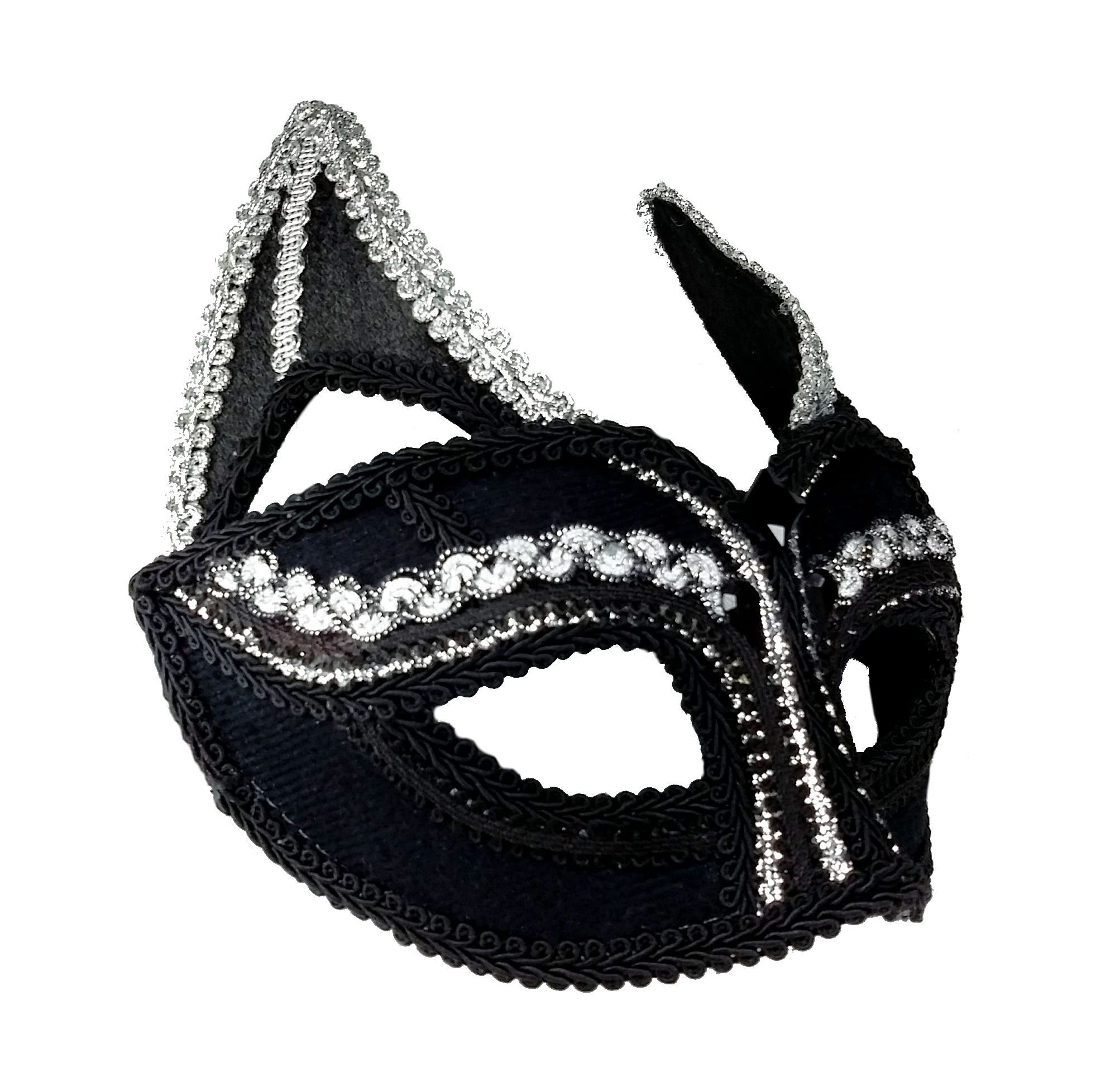 (image for) Black & Silver Cat Mask - Women's Costume Party Eyemask - Venetian Mask UM114 - Click Image to Close