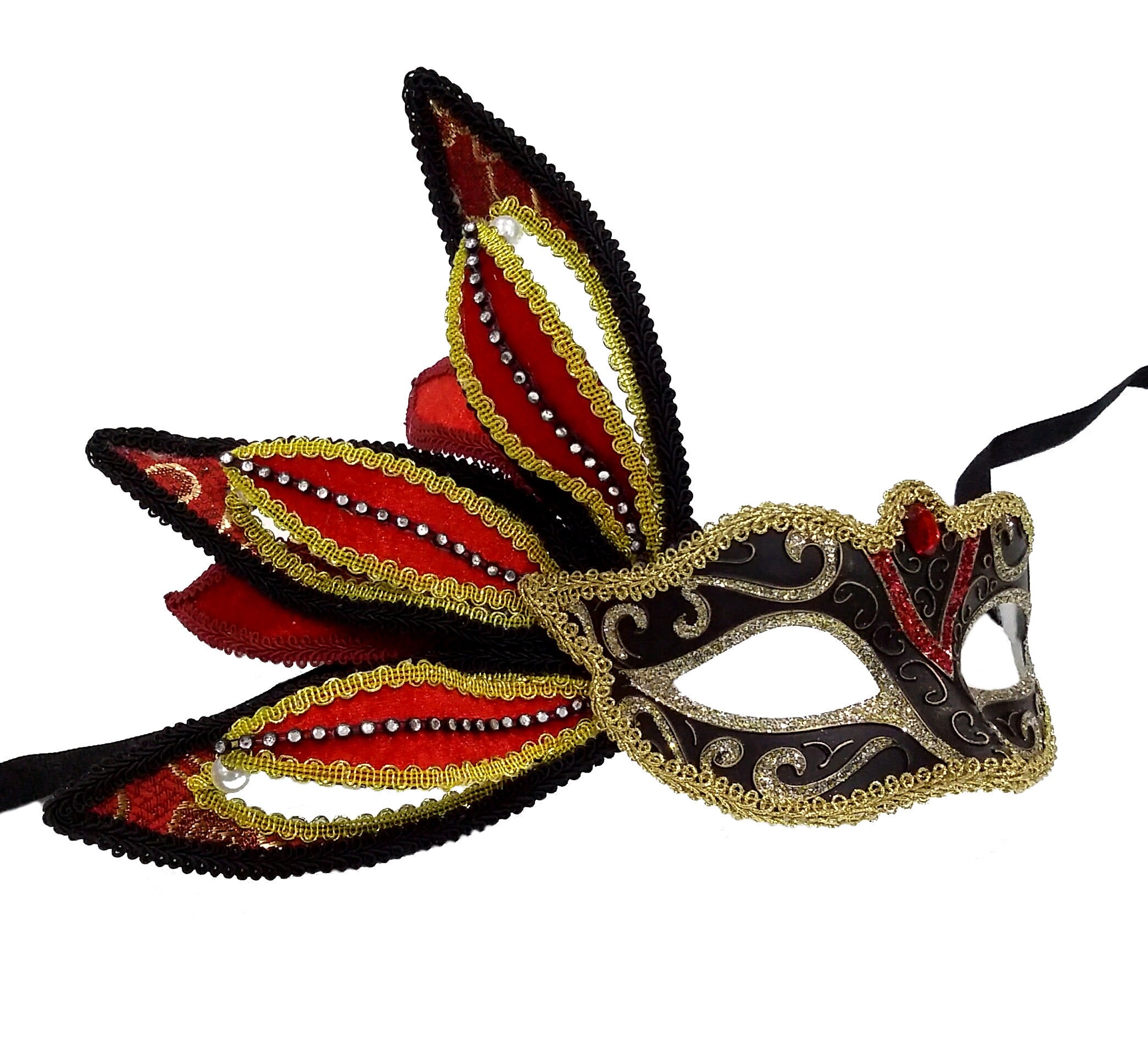 (image for) Exotic Flower Red, Black & Gold Masquerade Mask - Women's Costume mask UM144 - Click Image to Close