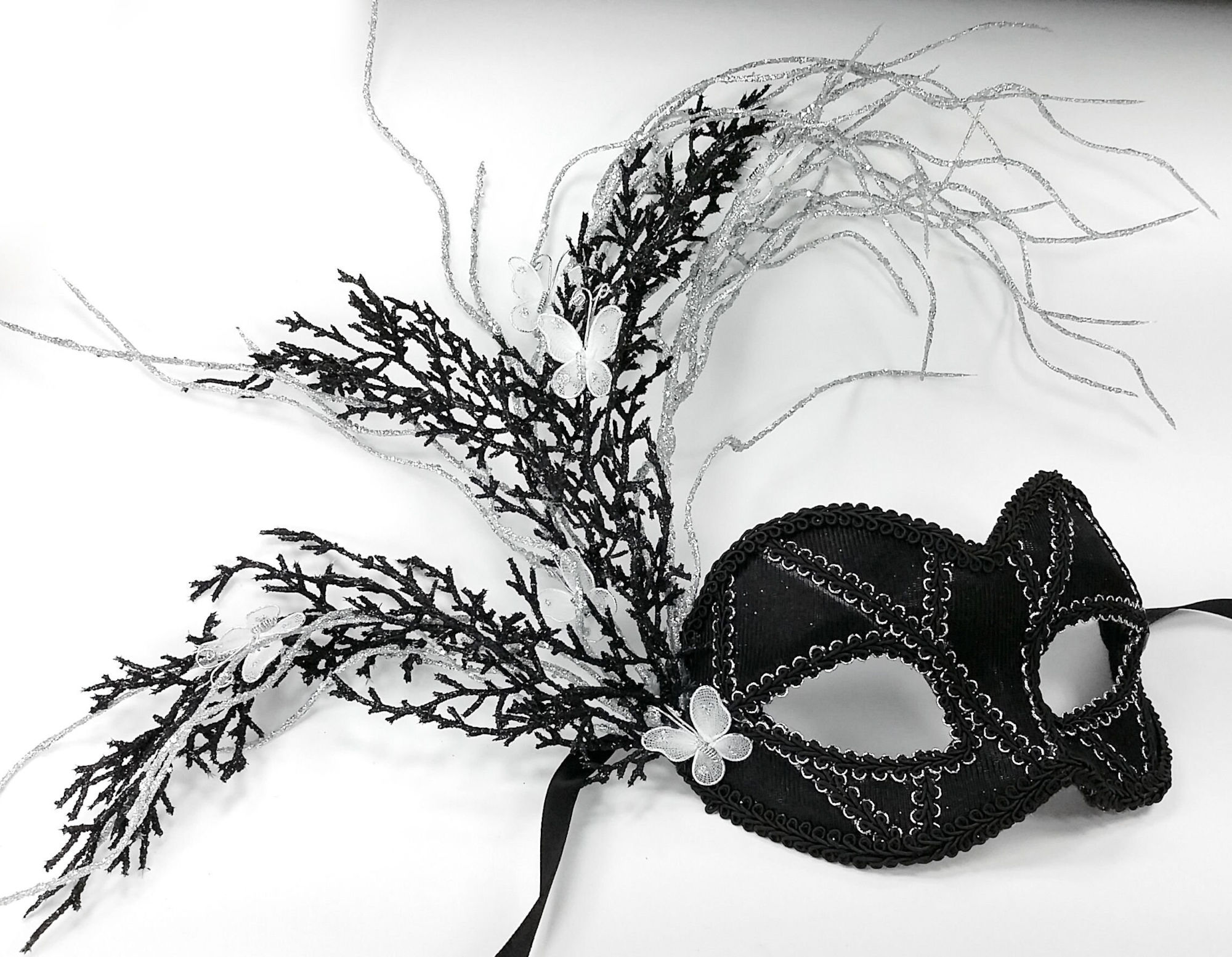 (image for) Fairytale Black & Silver Butterflies Women's Masquerade Mask UM131F - Click Image to Close