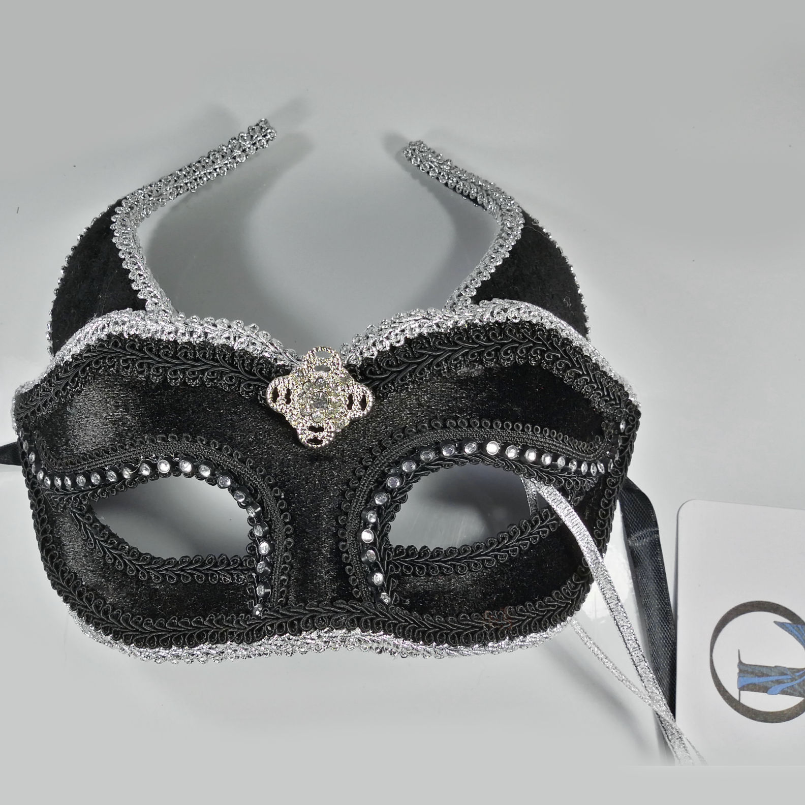 (image for) Black & Silver Horned God or Goddess Masquerade Mask - Male or Female Venetian Mask - UM113 - Click Image to Close