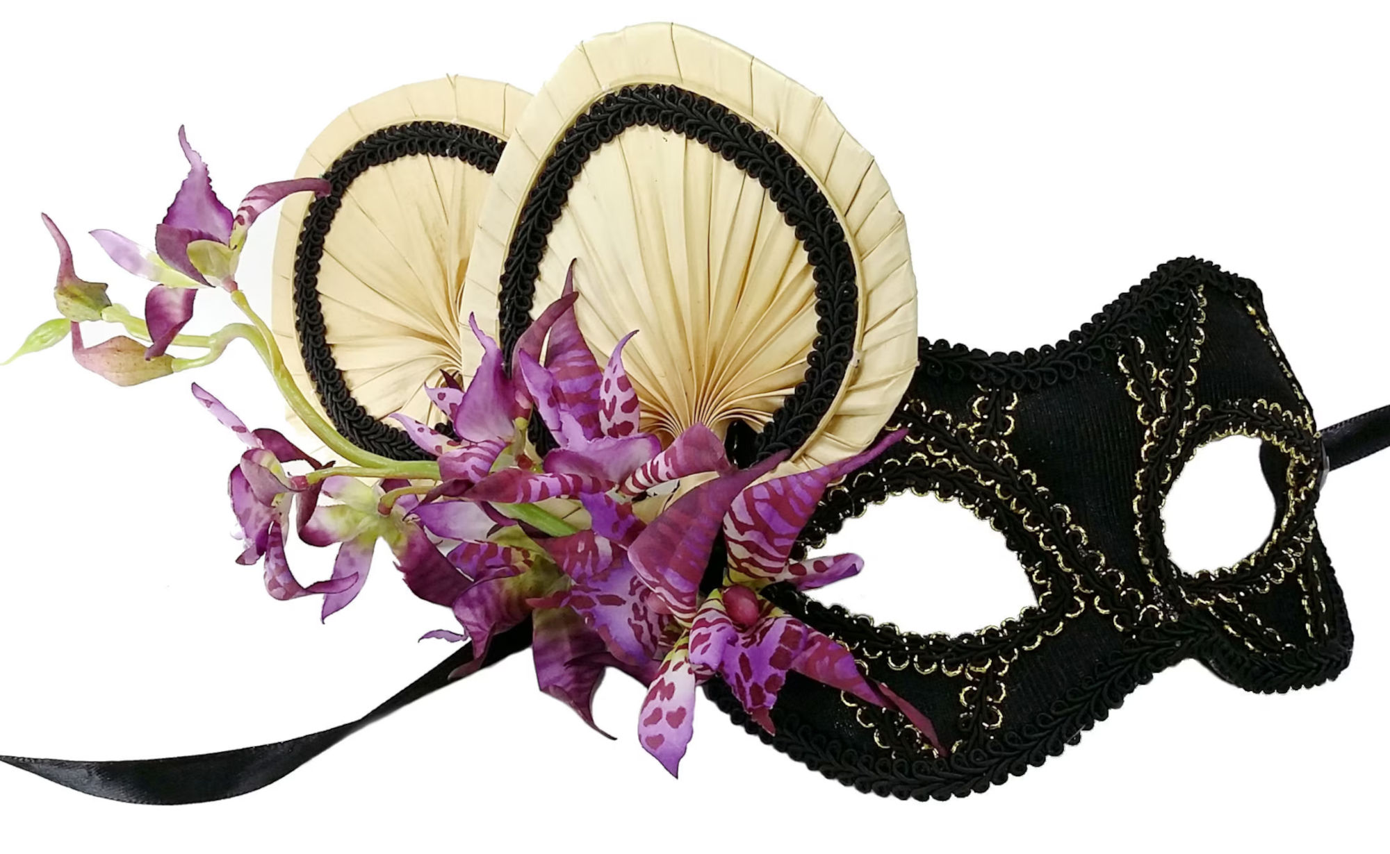 (image for) Jungle Beauty Black & Purple Orchids Female Mask UM130F - Costume Eyemask - Venetian Mask - Click Image to Close