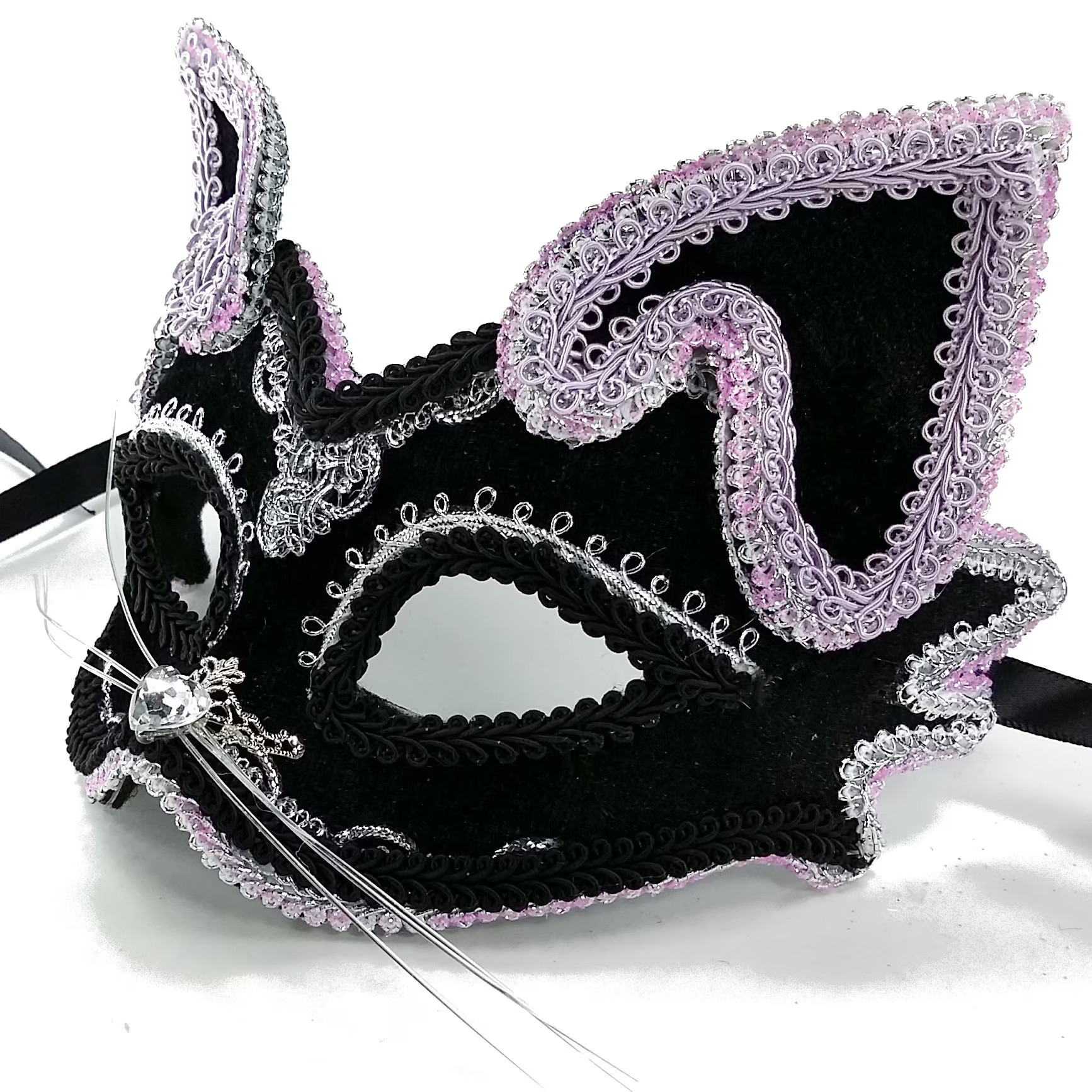 (image for) Black & Lilac Kitty Mask - Women or Child Costume Party Eyemask - Venetian Mask - UM123 - Click Image to Close