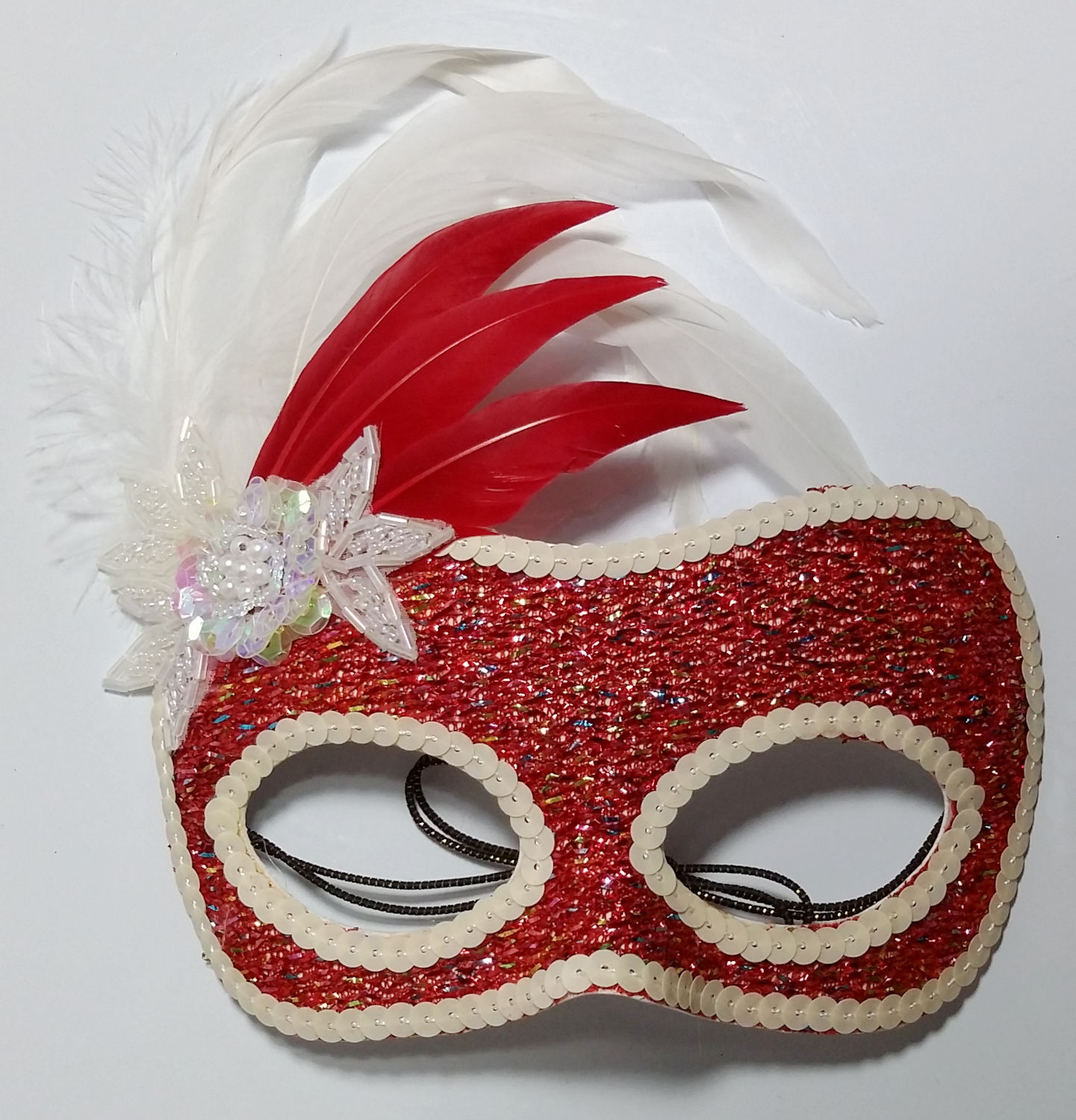 (image for) Silvana Christmas Red & White Feather Female Party Mask NF1728 - Click Image to Close