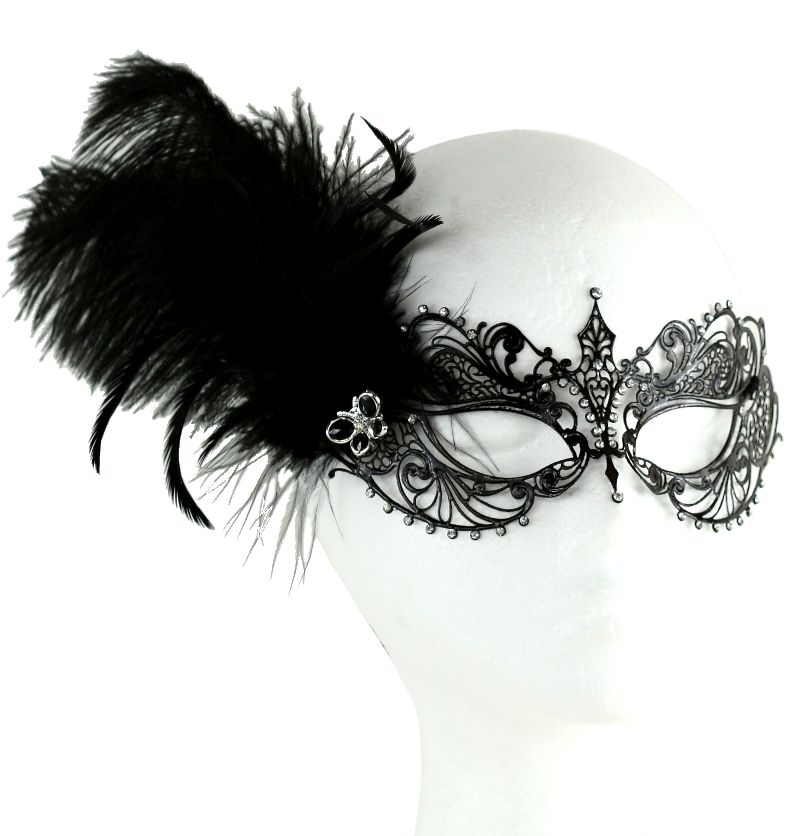 (image for) Eliza Black Metal Mask with Feathers TMK010 - Click Image to Close