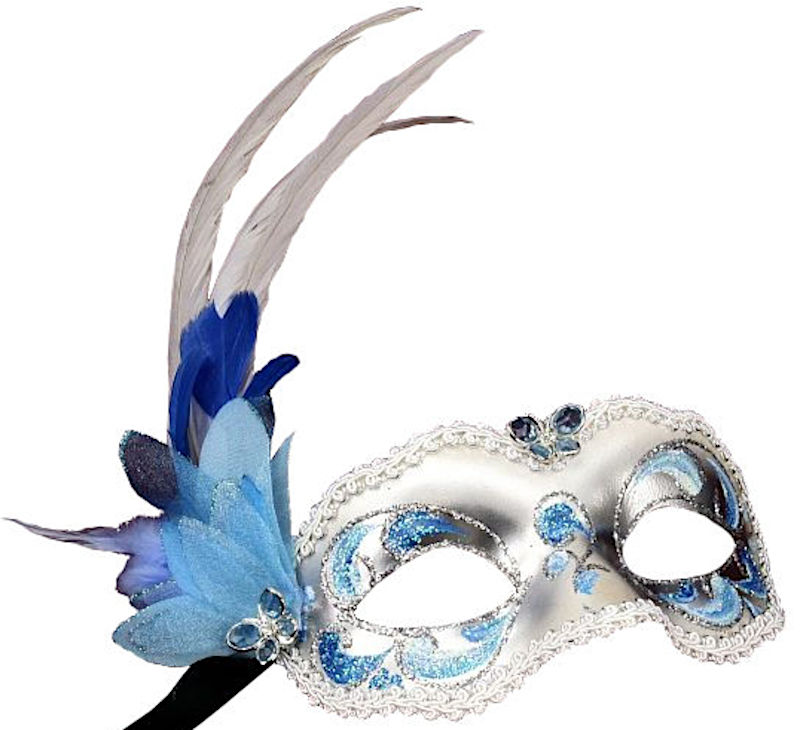 (image for) Brilliantina Silver/Aqua Feather Party Venitian Mask - BV032 - Click Image to Close