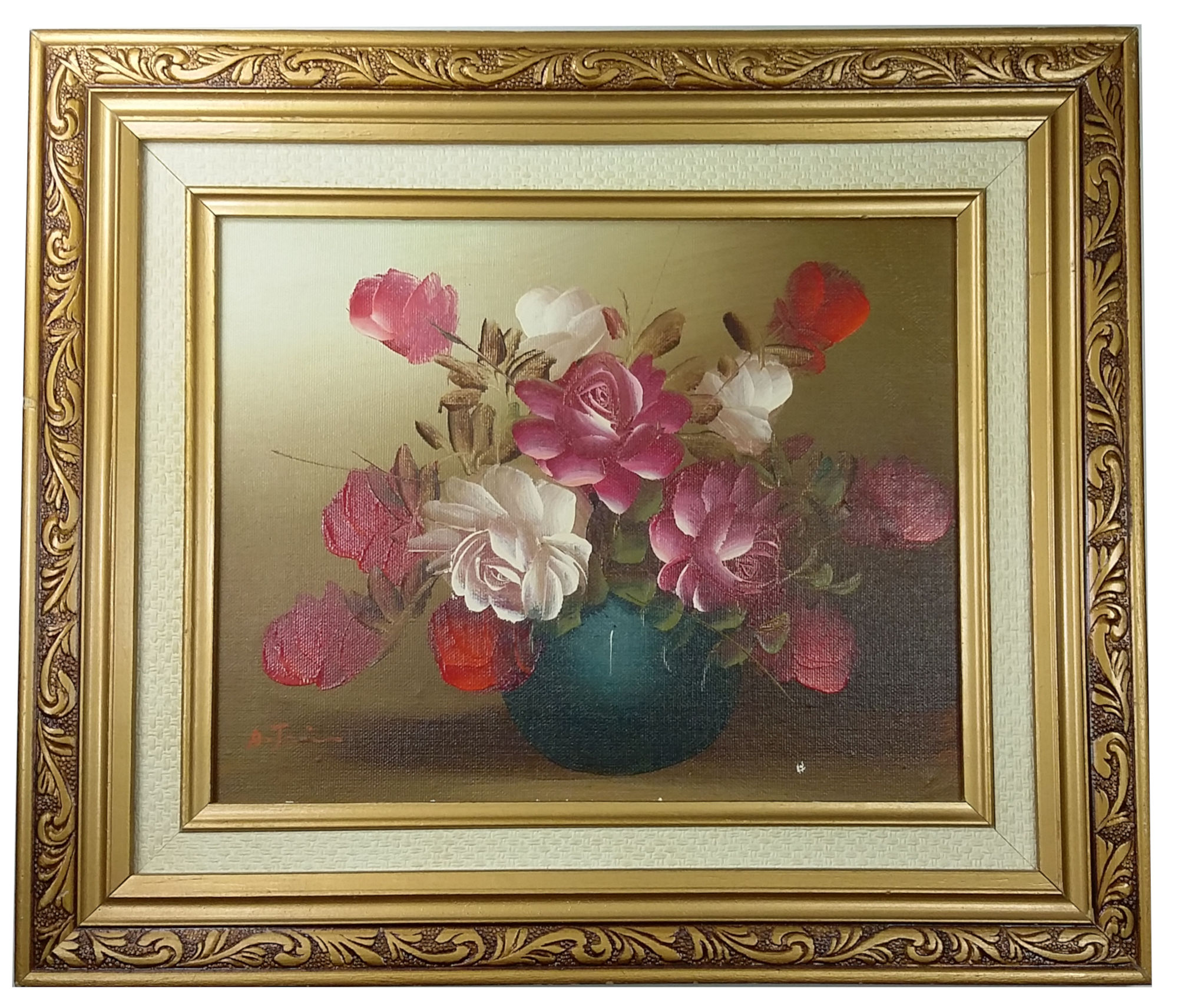 (image for) Framed Taiwanese Vintage "Still Life Flower Pot" Original Oil Painting - PNT-0143 - Click Image to Close