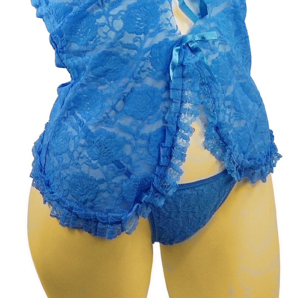 (image for) Blue Lace Women's Camisole Sexy Baby Doll Dress & G-string Teddy M - YU9095-M
