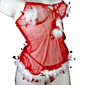(image for) Lingerie for Christmas Santa Red Baby Doll w/ Feather trim Size S - YU6694R