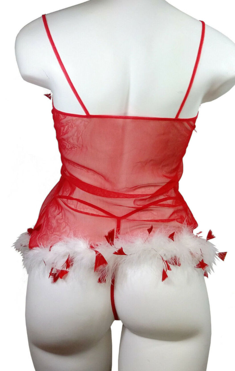 (image for) Lingerie for Christmas Santa Red Baby Doll w/ Feather trim Size S - YU6694R - Click Image to Close