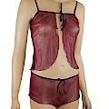 (image for) Maroon see-through open front camisole and shorts Night set - YU9040-S/M