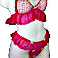 (image for) Hot Pink Women's Sexy Set Top & G-string with Flowers Teddy Lingerie Size M - YU9106-M