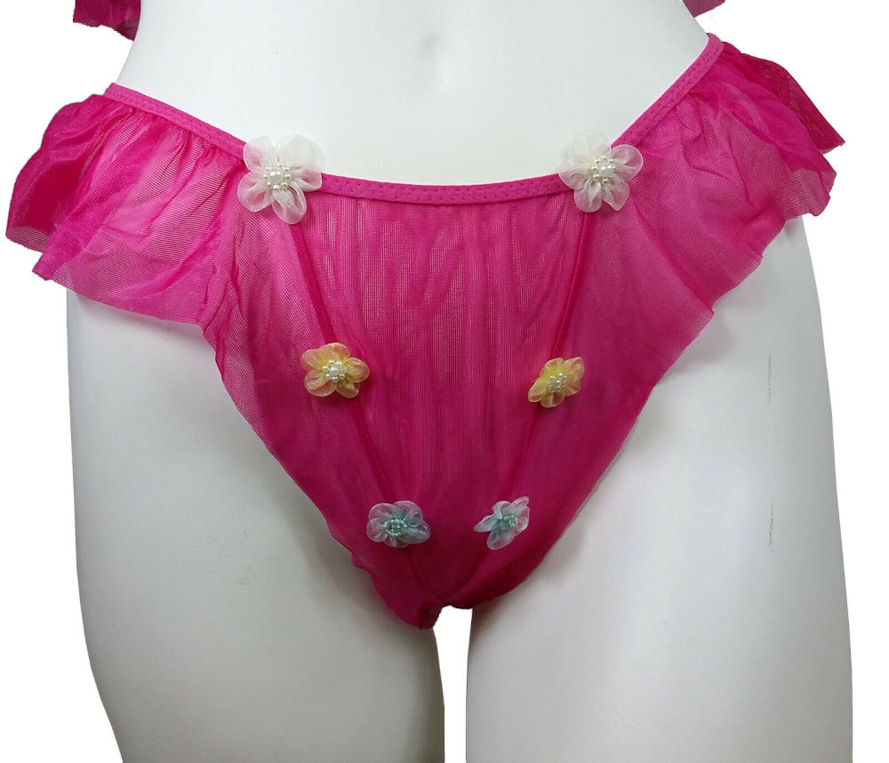 (image for) Hot Pink Women's Sexy Set Top & G-string with Flowers Teddy Lingerie Size M - YU9106-M
