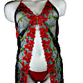 (image for) Sexy Red Baby Doll with Flowers Embroideries - Teddy Lingerie Size SMALL -RED - YU6721R