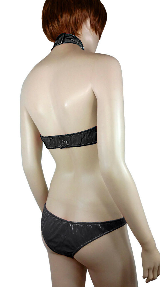 (image for) Women's Sexy BLACK Bodysuit PVC Wet-Leotard Look Faux Leather Size MEDIUM - YU9017-Blk