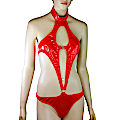 (image for) Women's Sexy RED Bodysuit PVC Wet-Leotard Look Faux Leather Size MEDIUM - YU9017-Rd