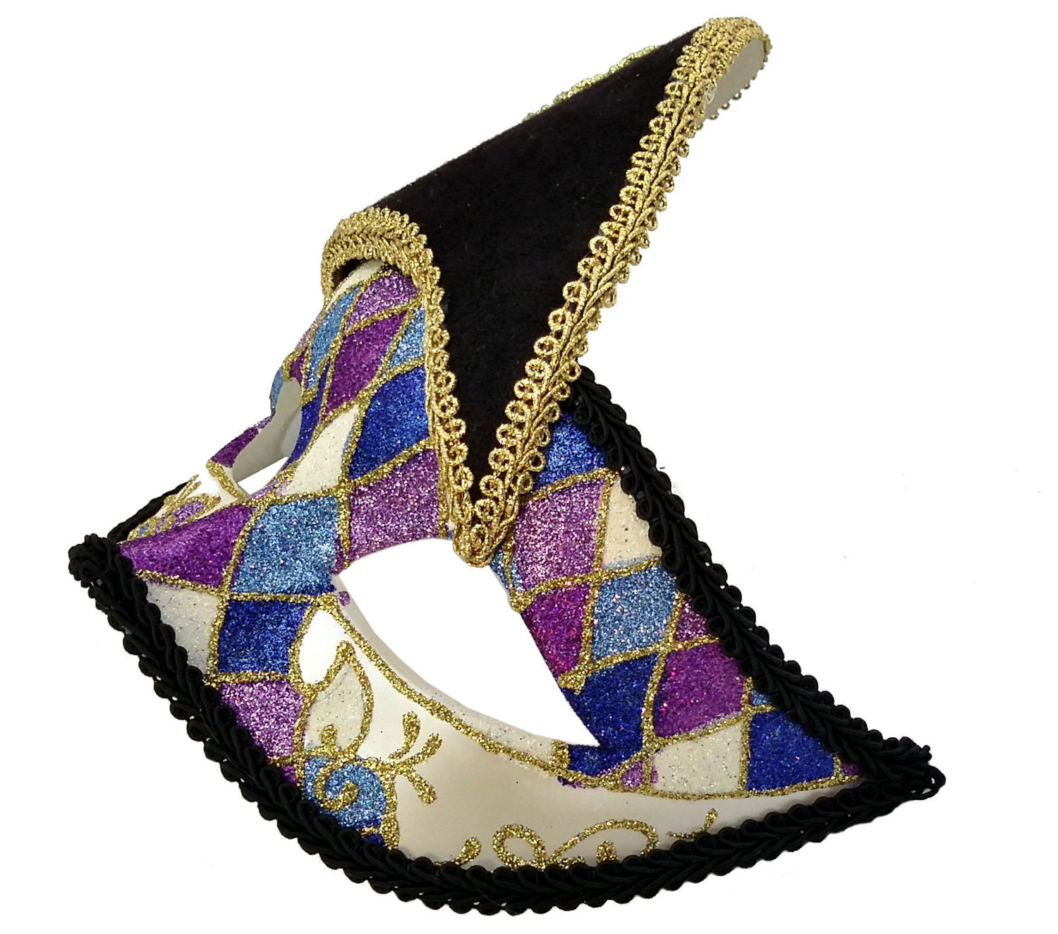 (image for) Black and Multicolour French Harlequin Masquerade Mask - U025 - Click Image to Close