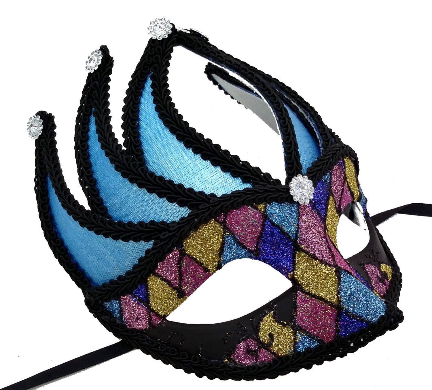 (image for) Blue & Black Harlequin Masquerade Mask - U033 - Click Image to Close