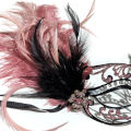 (image for) Blush Dusty Pink & Black Metal Mask Feather Venetian Mask UM164