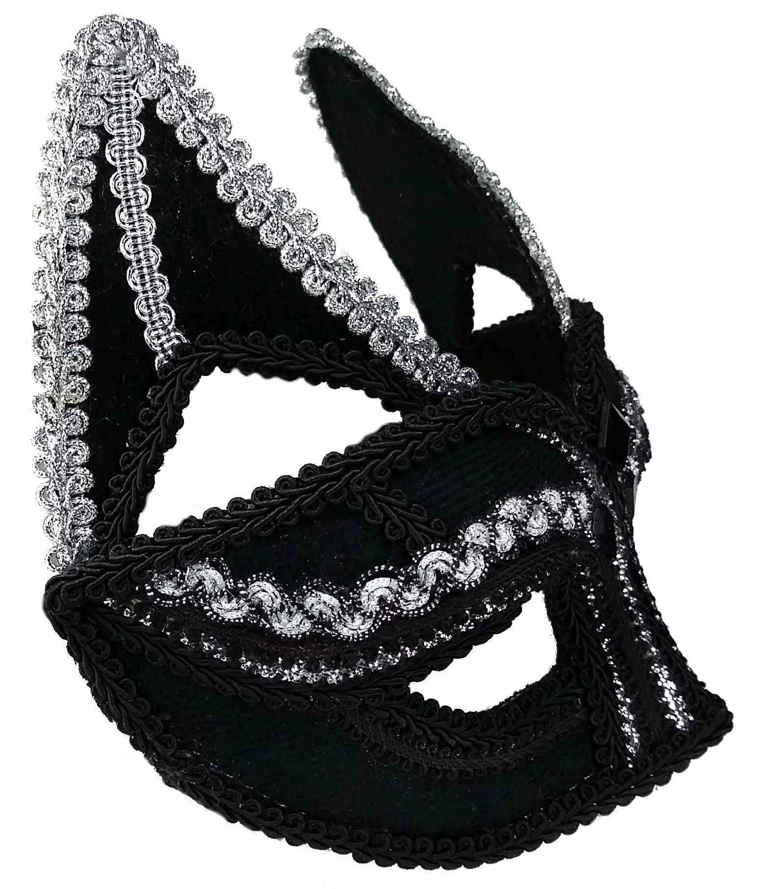 (image for) Black & Silver Cat Mask - Women's Costume Party Eyemask - Venetian Mask UM114 - Click Image to Close