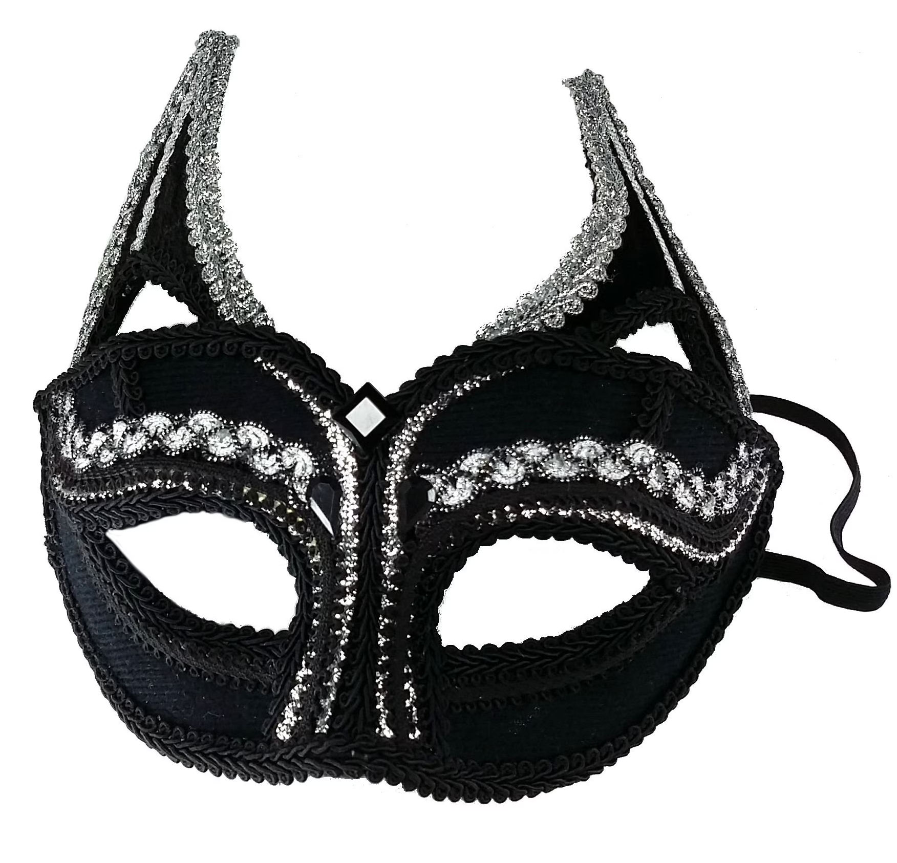 (image for) Black & Silver Cat Mask - Women's Costume Party Eyemask - Venetian Mask UM114 - Click Image to Close