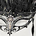 (image for) Danger Woman Black Feathered Metal Masquerade Mask - Venetian Masque - Party Eyemask UM156