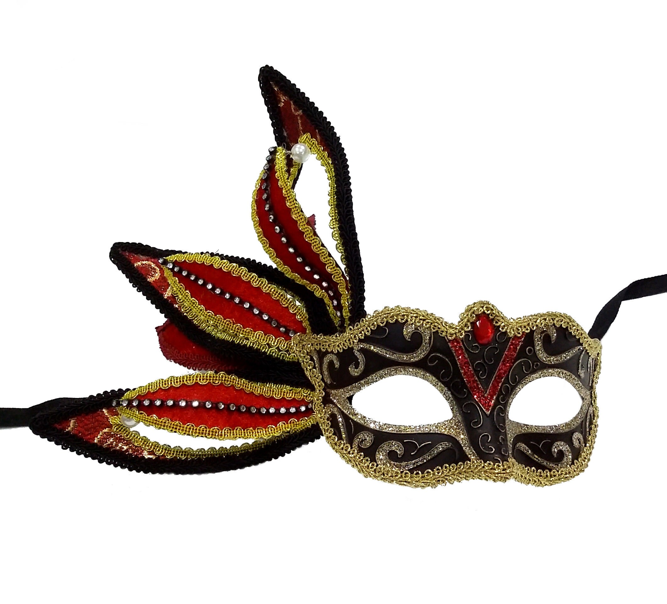 (image for) Exotic Flower Red, Black & Gold Masquerade Mask - Women's Costume mask UM144