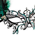 (image for) Forest Dream Green & Black Metal Mask with Feathers - Party Mask - Venetian eye-mask -UM165
