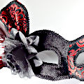 (image for) Geisha Red & Black Mask - Women's Costume Party Eyemask - Feather Venetian Mask UM146