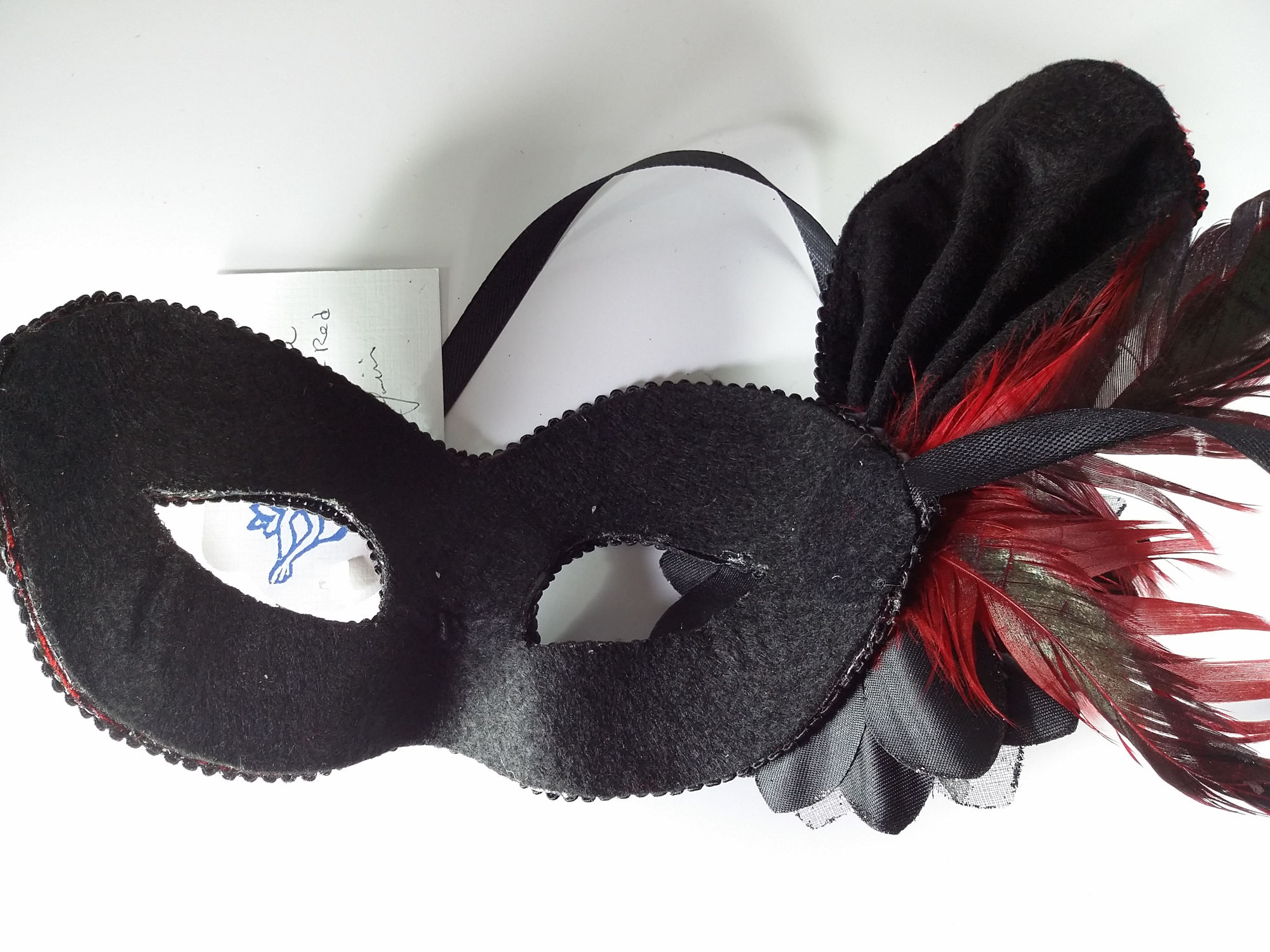 (image for) Geisha Red & Black Mask - Women's Costume Party Eyemask - Feather Venetian Mask UM146
