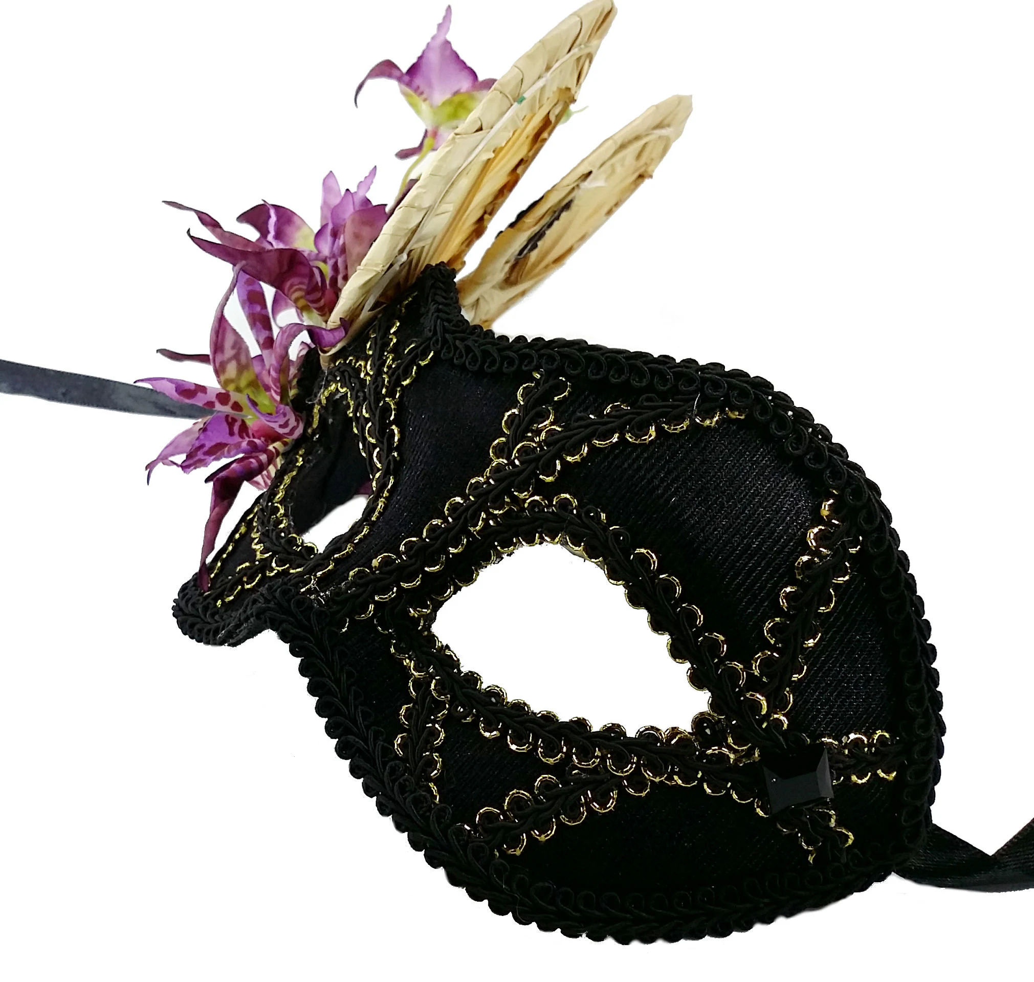(image for) Jungle Beauty Black & Purple Orchids Female Mask UM130F - Costume Eyemask - Venetian Mask