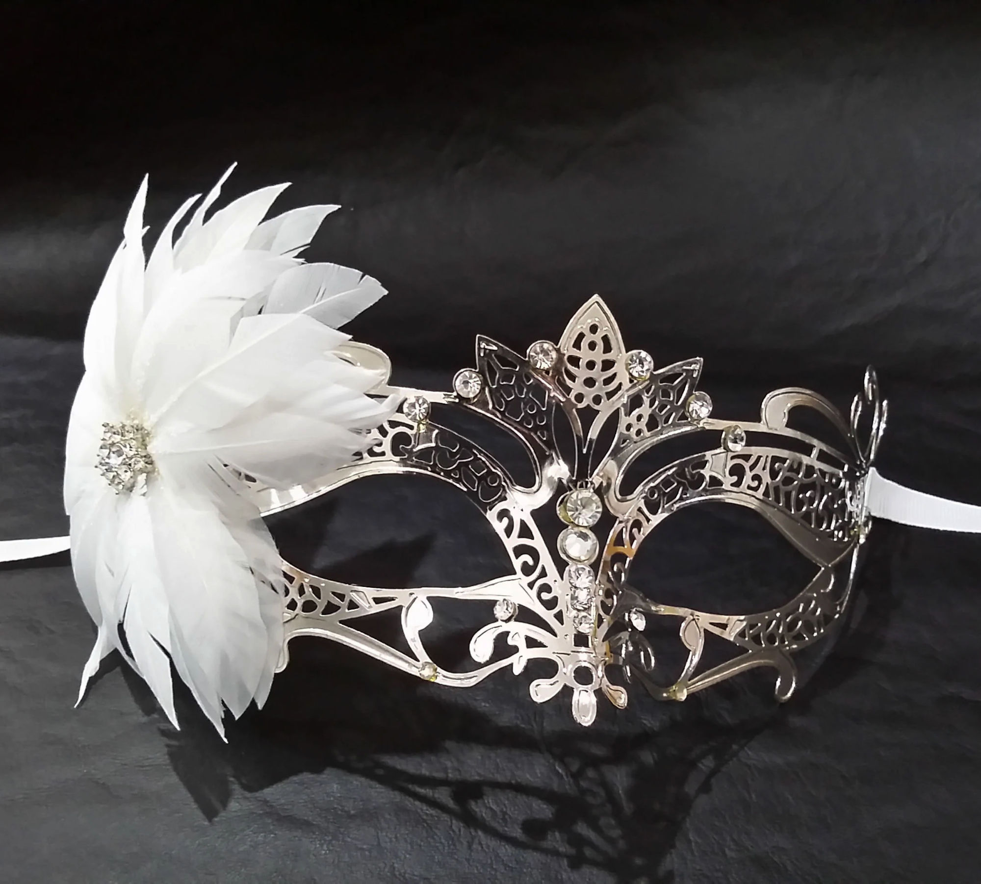 (image for) Snow Flake White Silver Metal Masquerade Mask - UM151