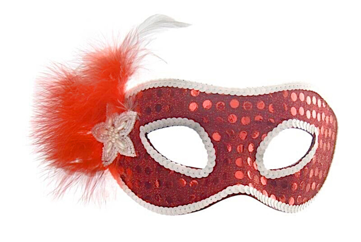 (image for) Clare Christmas Red & White Feather Female Party Mask NF1727 - Click Image to Close