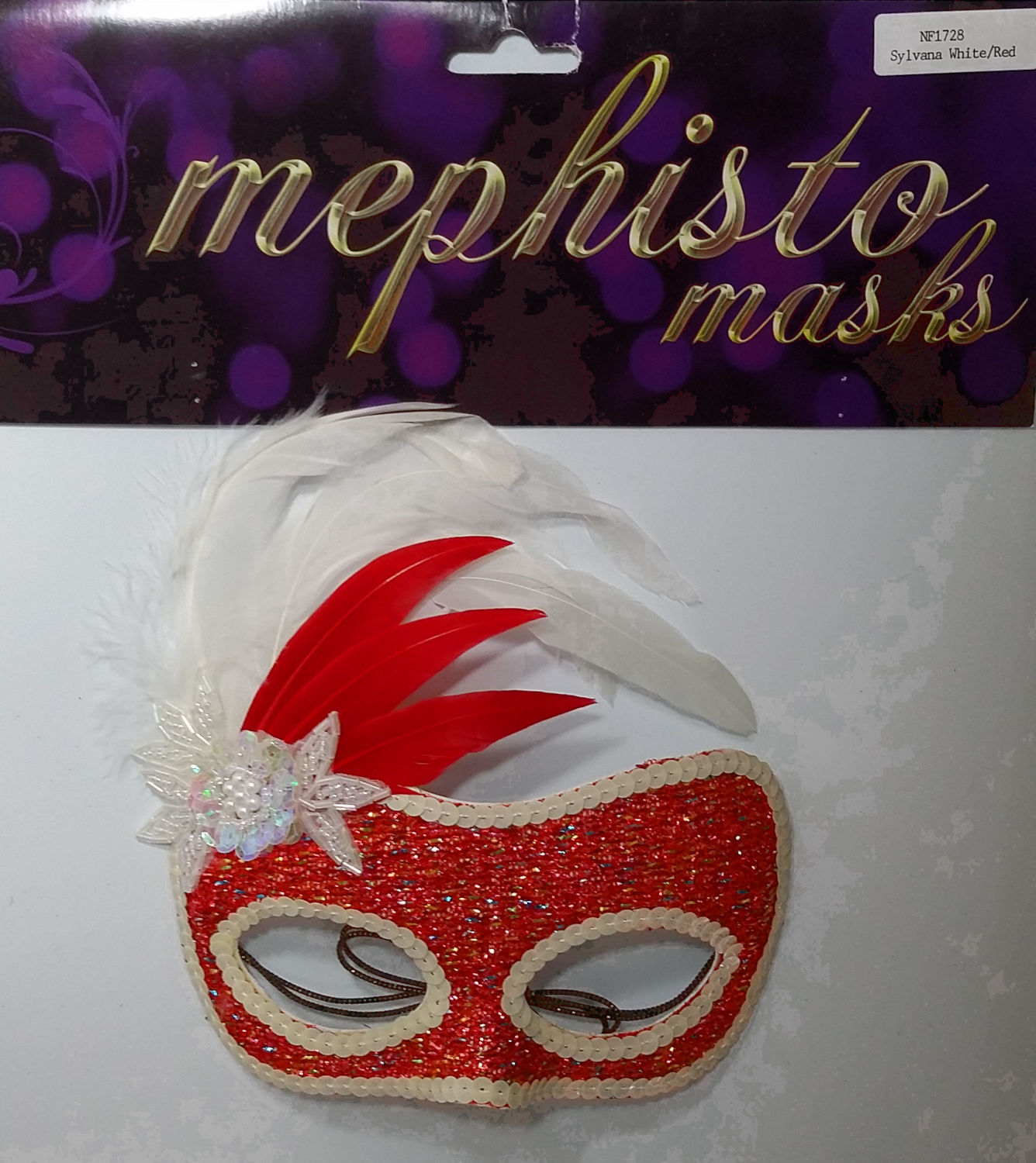 (image for) Silvana Christmas Red & White Feather Female Party Mask NF1728