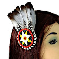 (image for) Native American Indian Beaded Feather Hair clip Pocahontas - IND16
