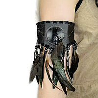 (image for) American Indian Armband Black Leather & Feather Male or Female - IND31