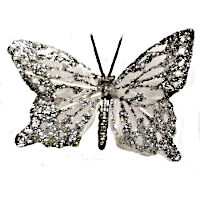 (image for) White-Silver Decorating Feather Butterfly - BU60