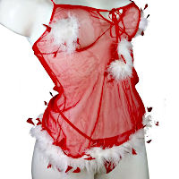 (image for) Lingerie for Christmas Santa Red Baby Doll w/ Feather trim Size S - YU6694R